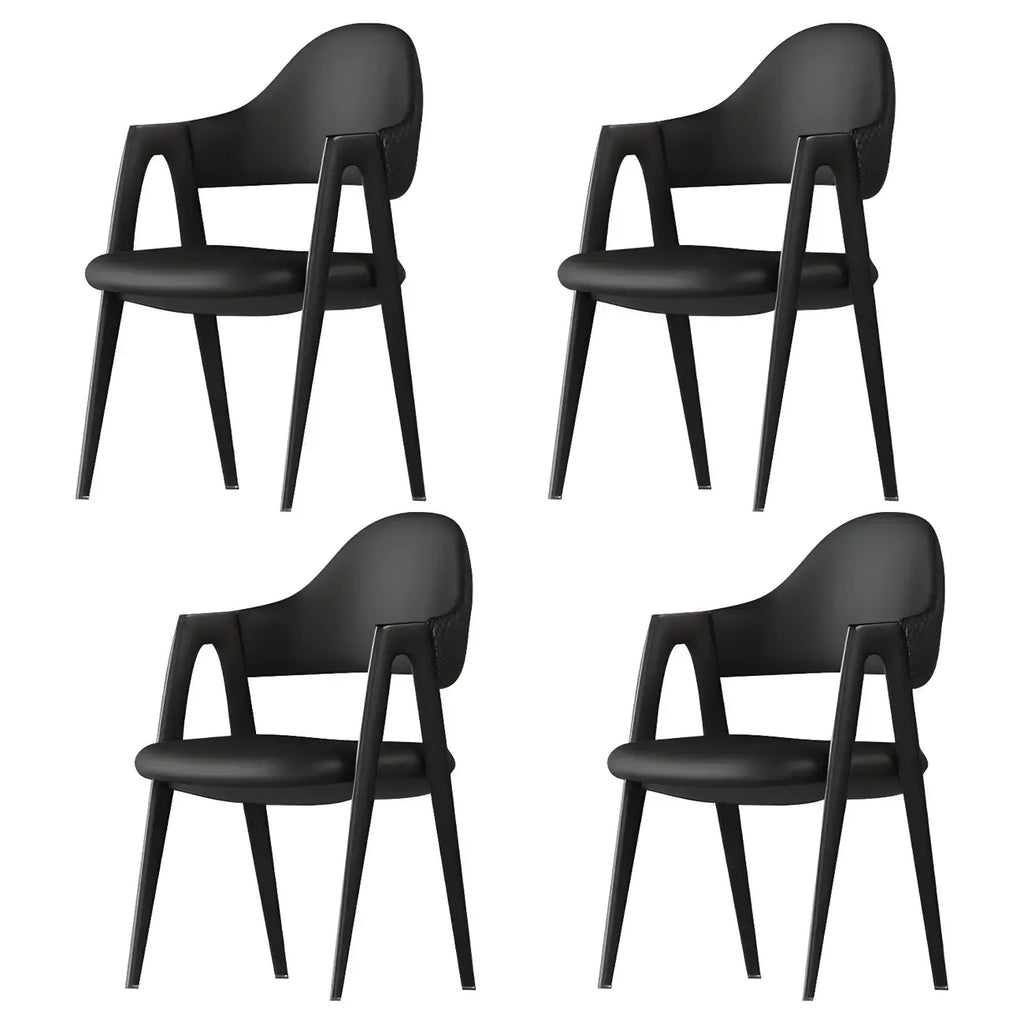 Chaise de salle à manger moderne en cuir à dossier ouvert et incurvé avec accoudoirs