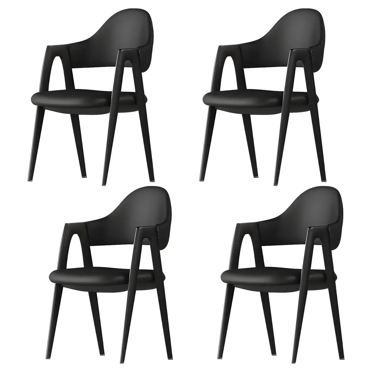 Chaise de salle à manger moderne en cuir à dossier ouvert et incurvé avec accoudoirs