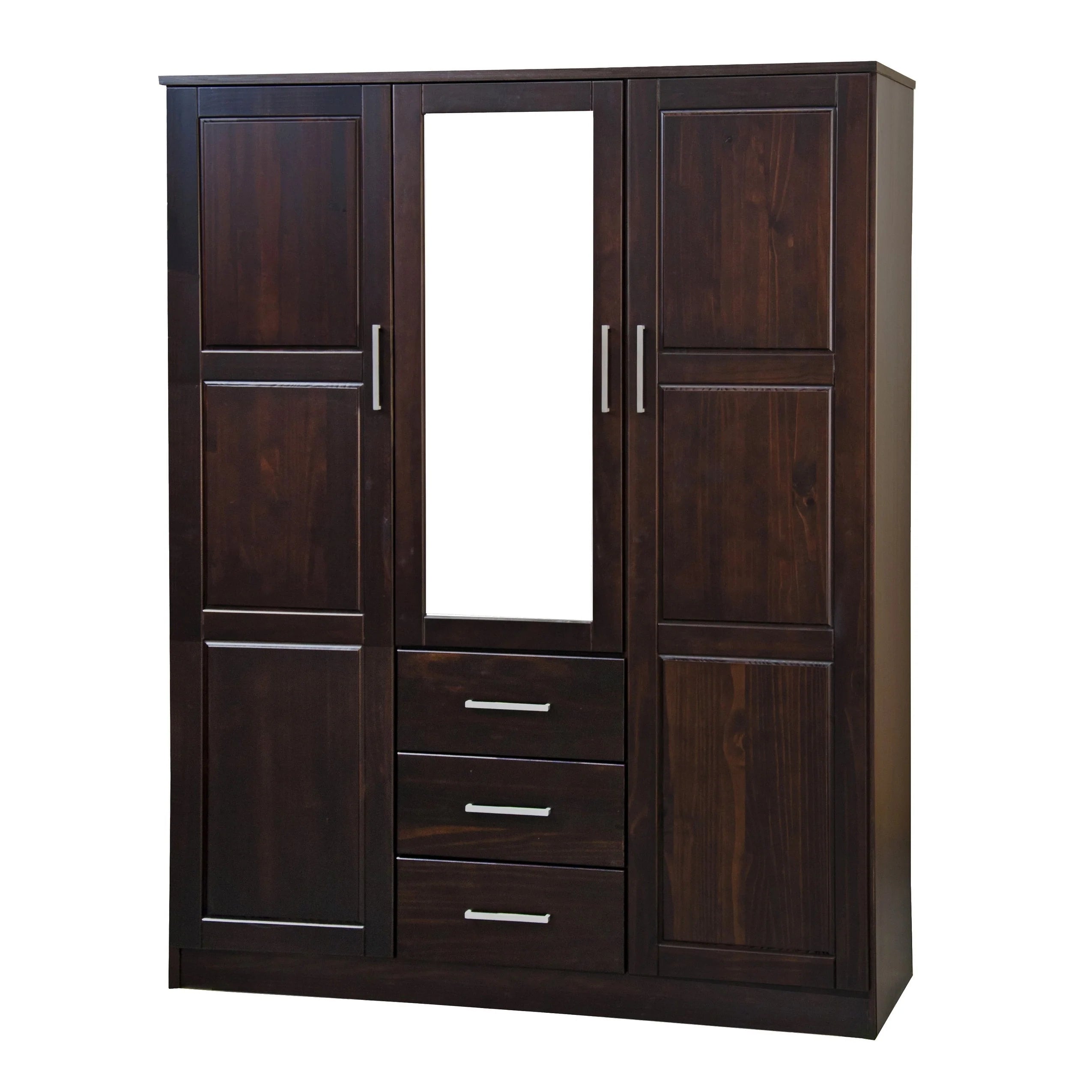 Palace Imports Armoire Cosmo 3 portes 100 % bois massif avec portes en bois massif ou portes miroir