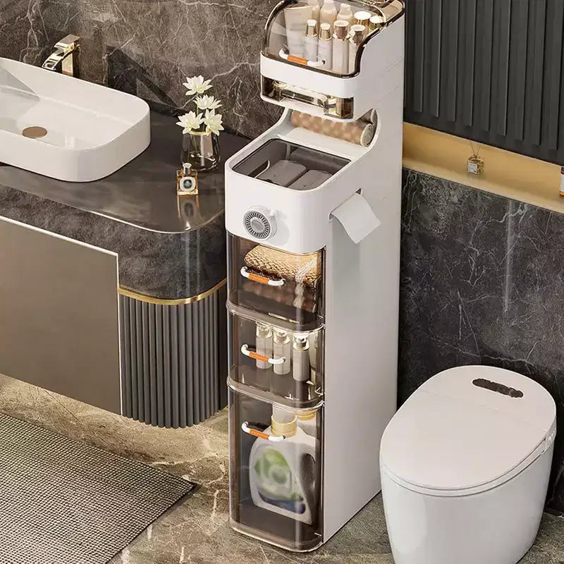 Meuble de Salle de Bain Fin, Armoire de Rangement Étroite à 7 Niveaux - avec Organiseurs Étanche, Support de Boîte à Mouchoirs et Roues, Idéal pour Salle de Bain, Cuisine, Buanderie