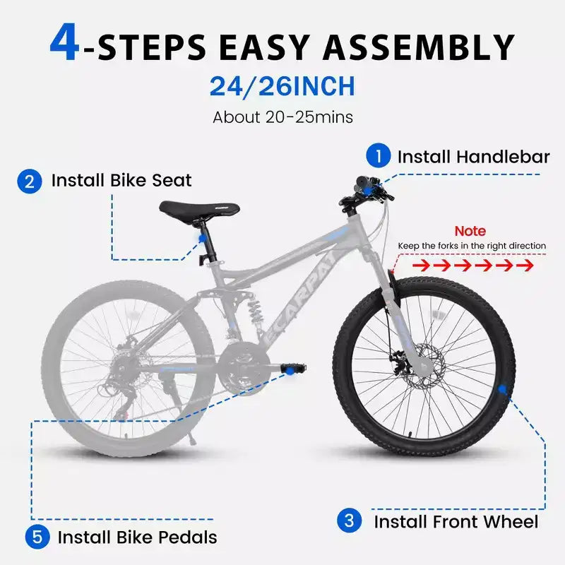 VTT Okak 26 pouces avec freins à disque, vélo adulte 21 vitesses avec cadre durable et double amortissement arrière, vélo pour le cyclisme sur route en ville
