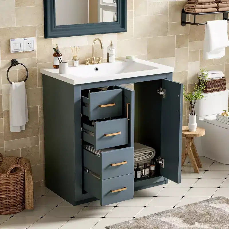 Meuble-lavabo simple de 30 po avec armoire et 3 tiroirs – Noir / Bleu / Vert / Indigo / Blanc