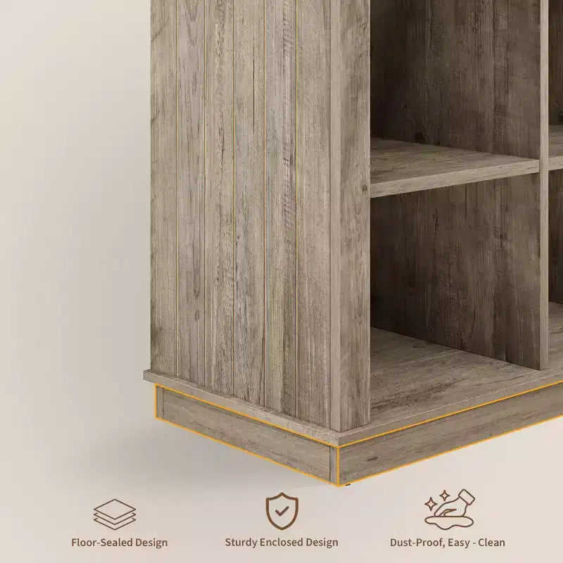 Étagère de rangement à 8 cubes, bibliothèque horizontale de style ferme, bibliothèque de rangement en bois de 157 cm pour entrée, étagères basses et longues pour salon