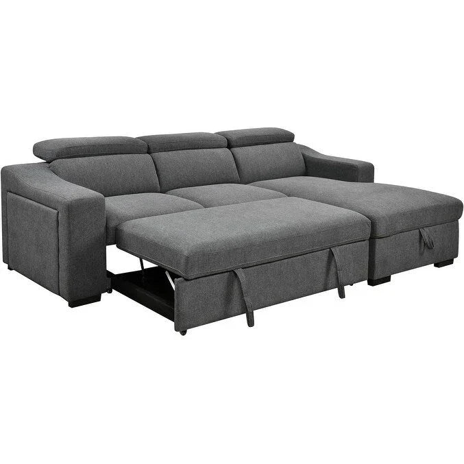 Roomfitters 103 Canapé sectionnel convertible avec méridienne de rangement, appuie-têtes réglables, canapé d'angle en L avec fonction couchage, gris foncé