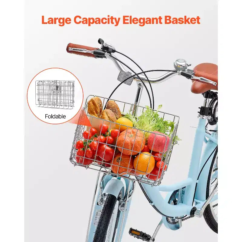 Vélo de croisière VEVOR, 7 vitesses, 26 pouces, bleu clair, avec grand panier et porte-bagages arrière, vélo de croisière sûr et robuste, bleu clair