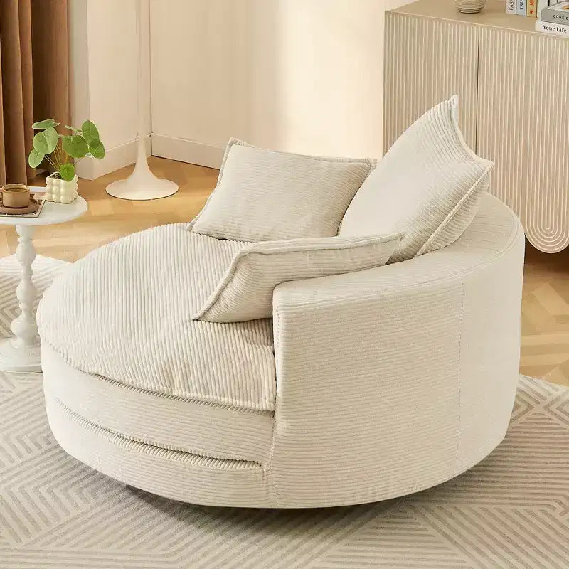 Fauteuil d'appoint pivotant à 360°, Fauteuil pivotant rond en forme de baril avec coussin pour salon
