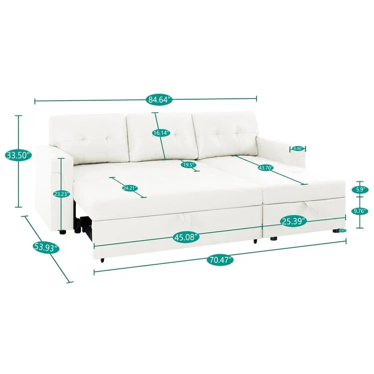 Canapé d'angle réversible convertible avec lit gigogne, méridienne de rangement et pieds durables