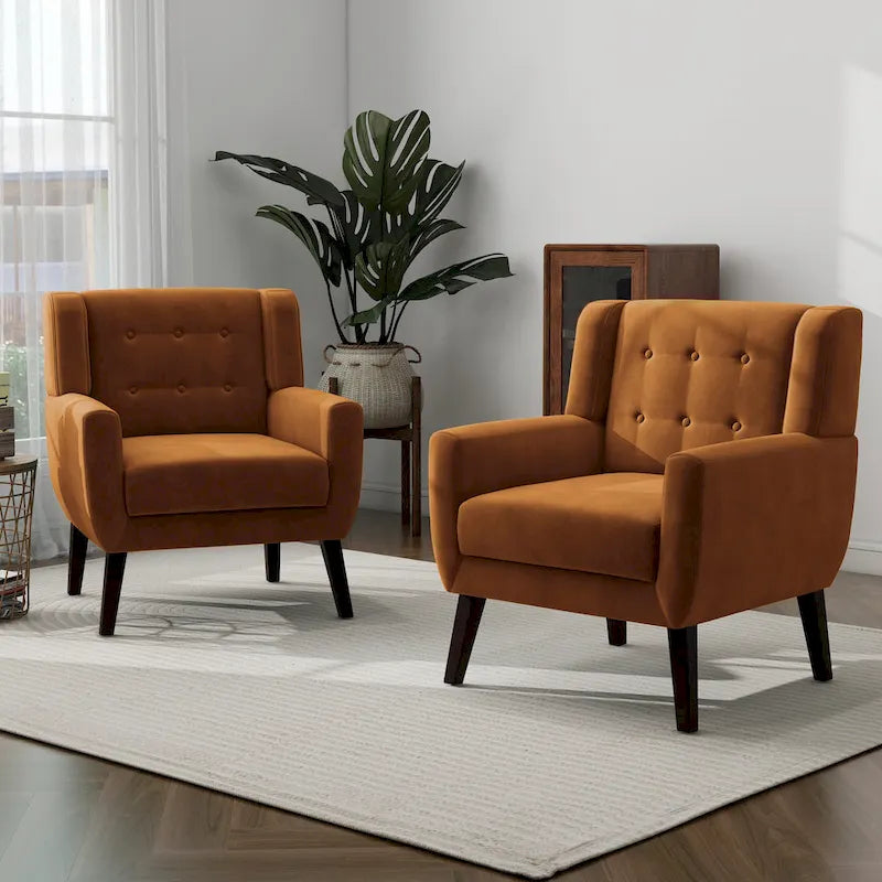 Lot de 2 fauteuils de salon en velours avec accoudoirs
