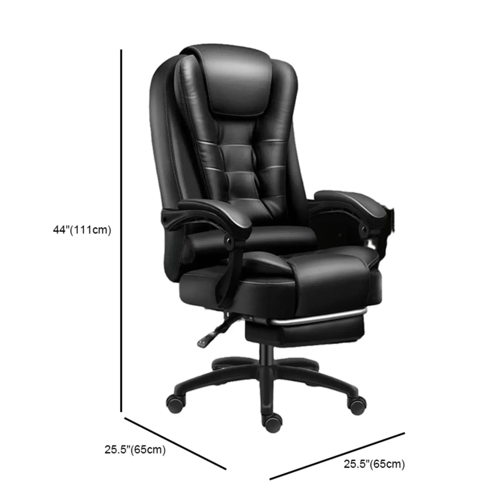 Chaise de bureau pivotante ergonomique en cuir noir avec repose-pieds