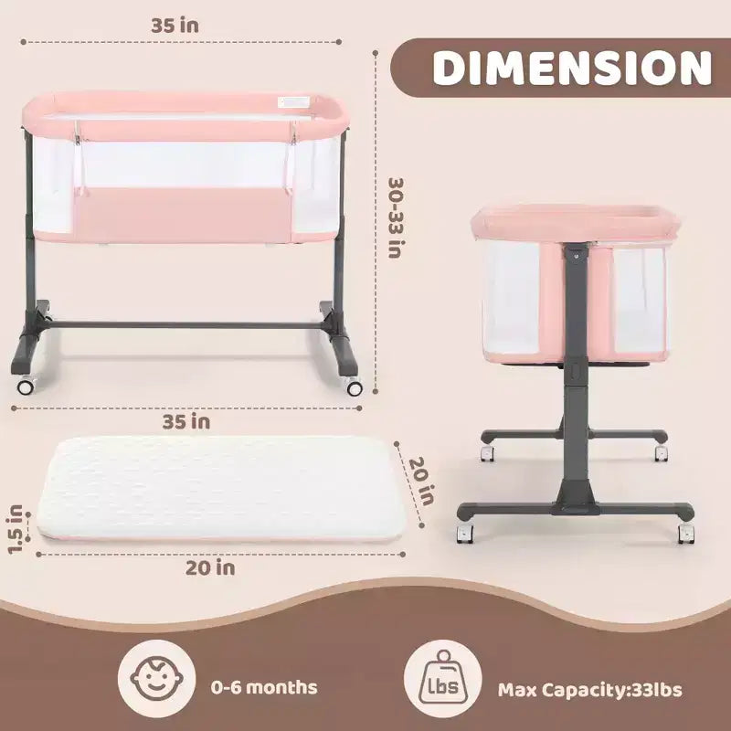 Berceau cododo à roulettes – Beige / Gris / Rose, pour 1 bébé