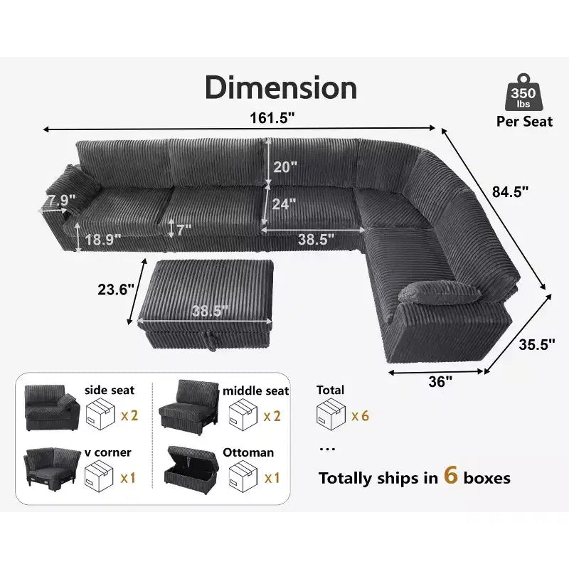 Canapé d'angle modulaire en velours côtelé Dyonery avec housses lavables