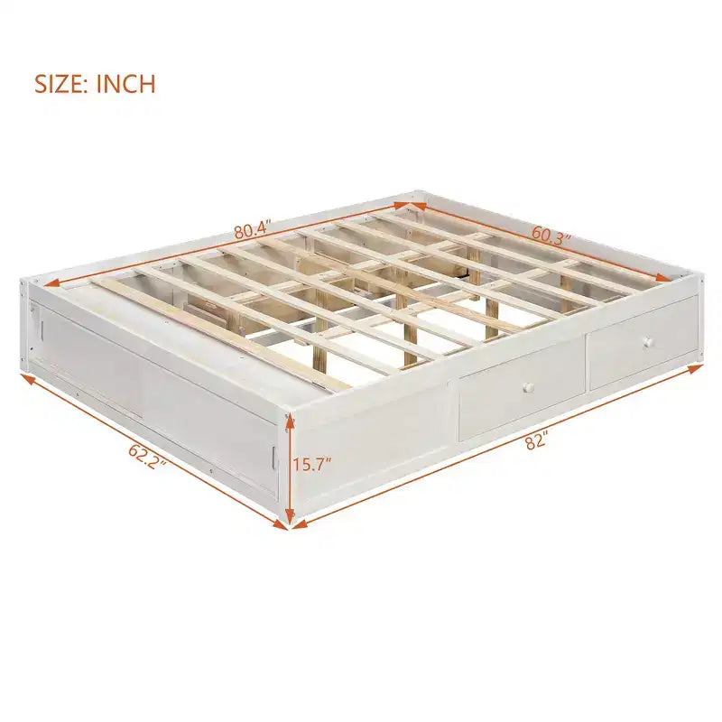 Cadre de lit plateforme Whisen Queen avec 4 tiroirs de rangement et rangement dans le pied de lit