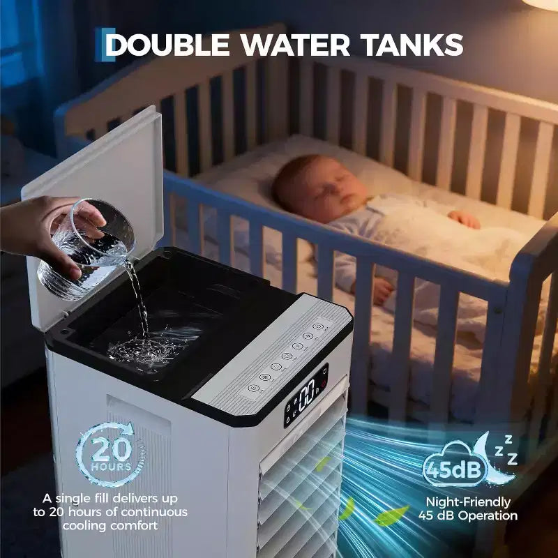 Refroidisseur d'air évaporatif portable 7L avec télécommande, 3 vitesses, minuterie et ventilateur oscillant pour la maison et le bureau