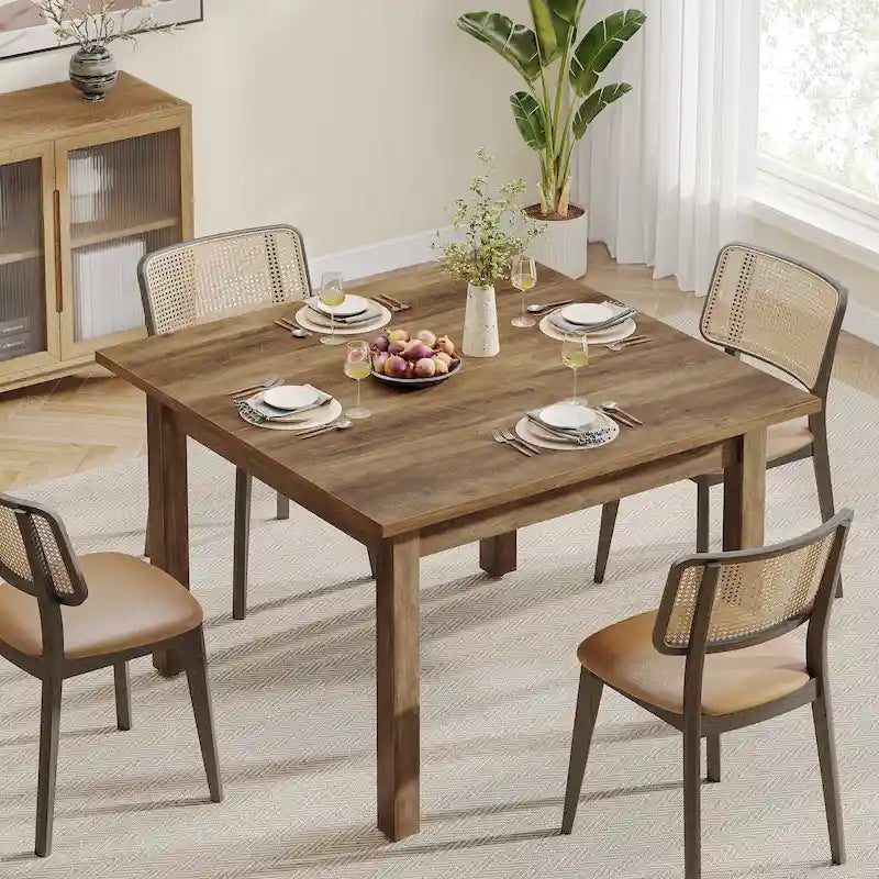 Table à manger carrée de 100 cm pour 2-4 personnes avec pieds en bois massif pour salon et salle à manger