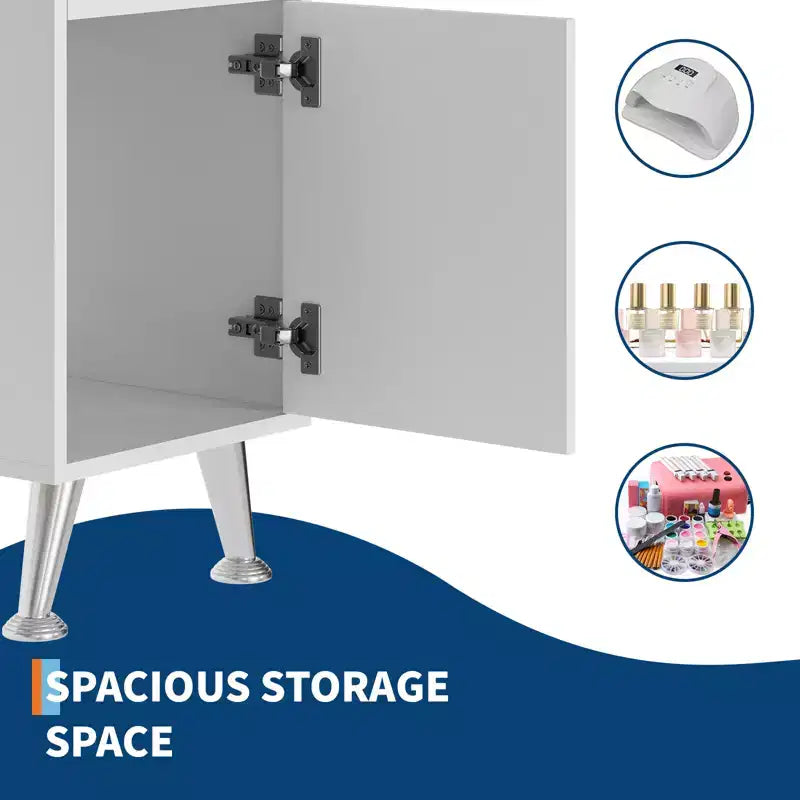 Table de manucure 42 pouces pour styliste ongulaire avec collecteur de poussière et repose-poignet, bureau pour ongles avec casier vertical coulissant, 1 armoire de rangement, 2 tiroirs