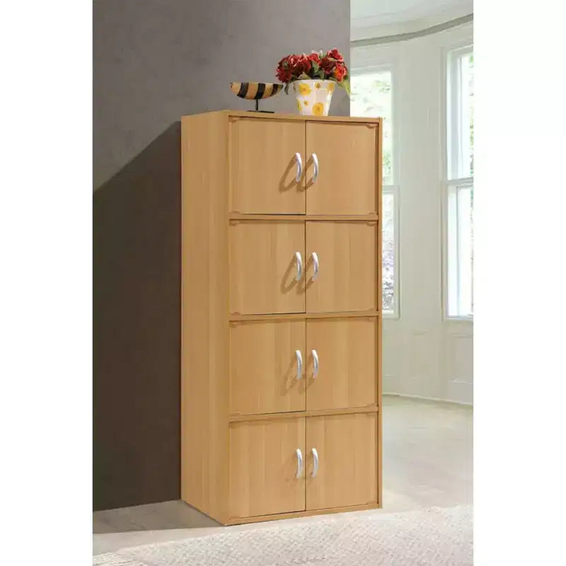 Hodedah HID44 Meuble de rangement multifonctionnel fermé à 8 portes pour la maison et le bureau, finition bois de hêtre