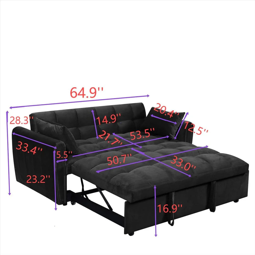 64,96 Canapé-lit convertible 3-en-1 en velours avec dossier réglable, poche de rangement et capacité de poids de 227 kg