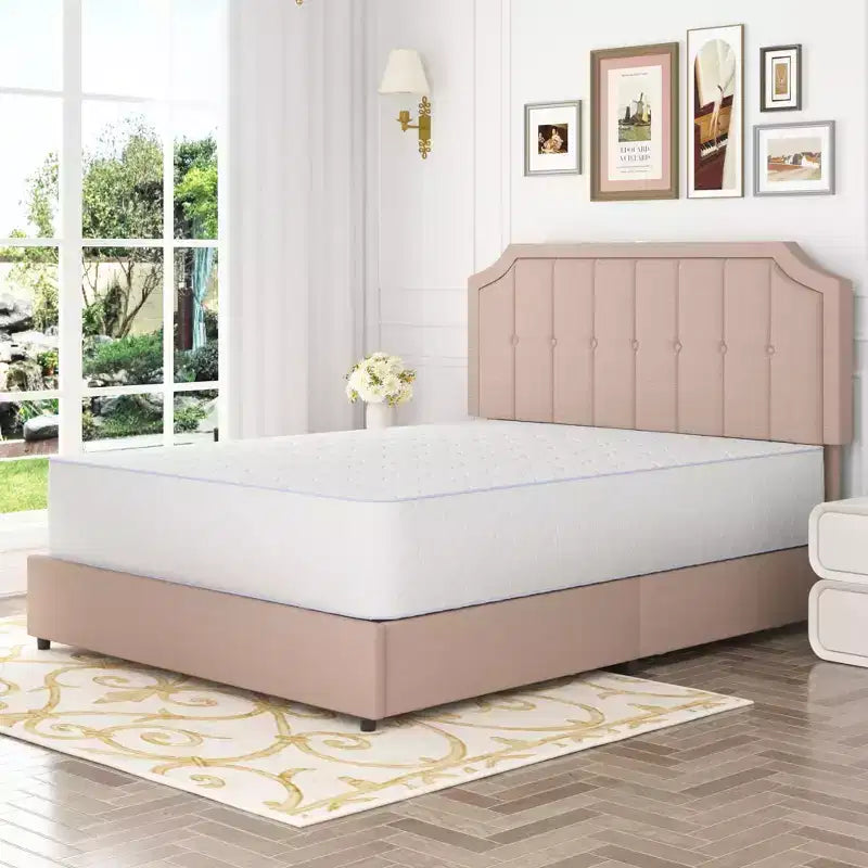 Queen/Full Upholstered Platform Bed Frame with Storage Drawers, Adjustable Headboard and Charging Ports - Beige
