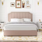 Queen/Full Upholstered Platform Bed Frame with Storage Drawers, Adjustable Headboard and Charging Ports - Beige