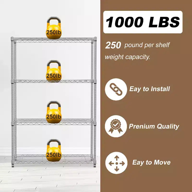 4-Tier Steel Wire Shelving Unit with Adjustable Shelves - Home, Office or Commercial Storage