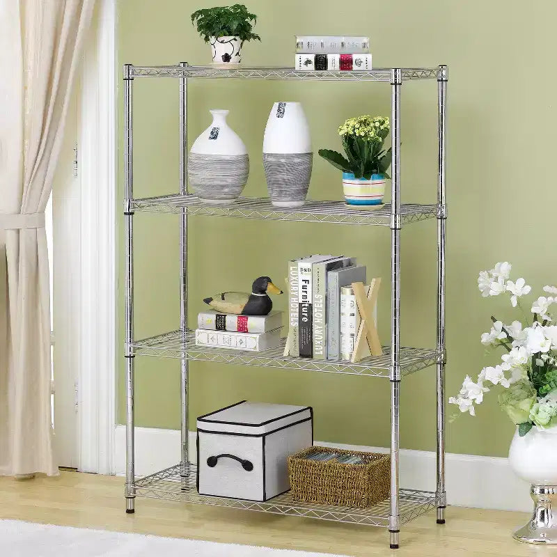 4-Tier Steel Wire Shelving Unit with Adjustable Shelves - Home, Office or Commercial Storage