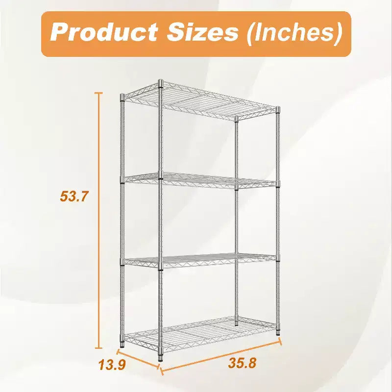 4-Tier Steel Wire Shelving Unit with Adjustable Shelves - Home, Office or Commercial Storage