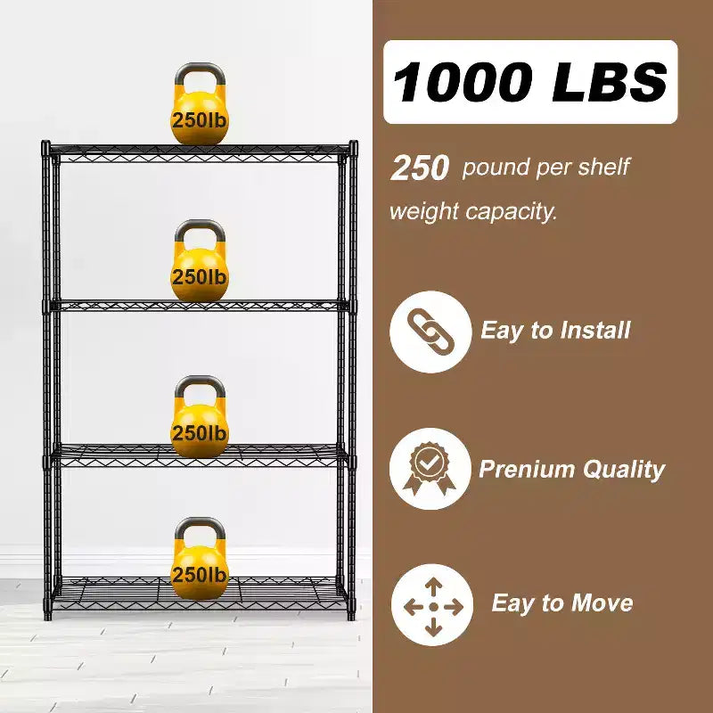 4-Tier Steel Wire Shelving Unit with Adjustable Shelves - Home, Office or Commercial Storage