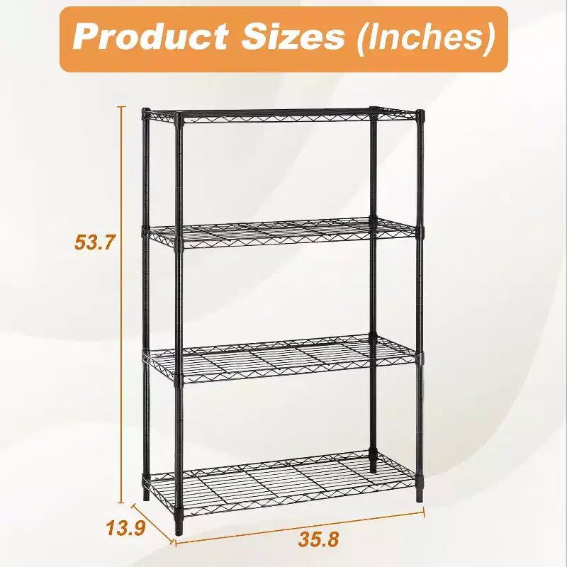 4-Tier Steel Wire Shelving Unit with Adjustable Shelves - Home, Office or Commercial Storage