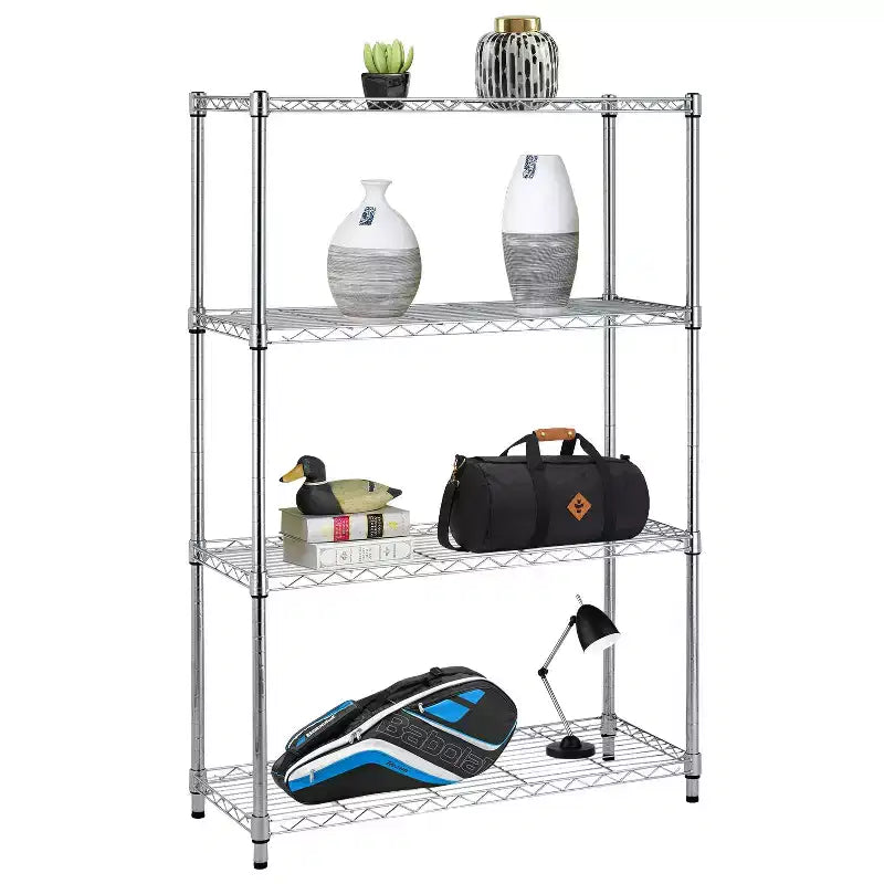 4-Tier Steel Wire Shelving Unit with Adjustable Shelves - Home, Office or Commercial Storage
