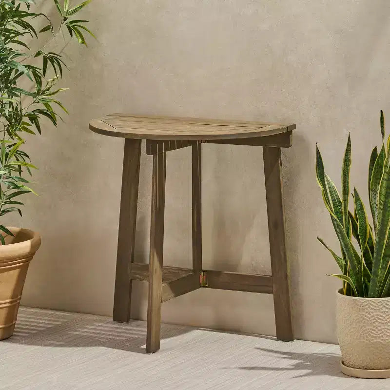 Table de bistrot demi-ronde GDFStudio Pavillion en bois d'acacia d'extérieur