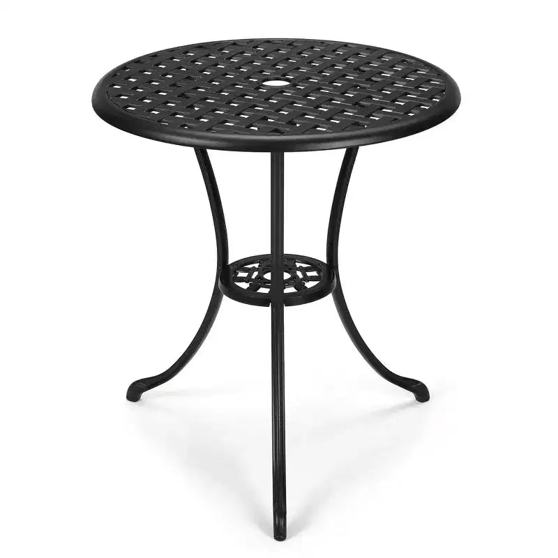 Whizmax Patio Bistro Table, 23.6 Round Outdoor Coffee Table with Umbrella Hole, Outdoor Cast Aluminum Bistro Table Side Table for Balcony Backyard