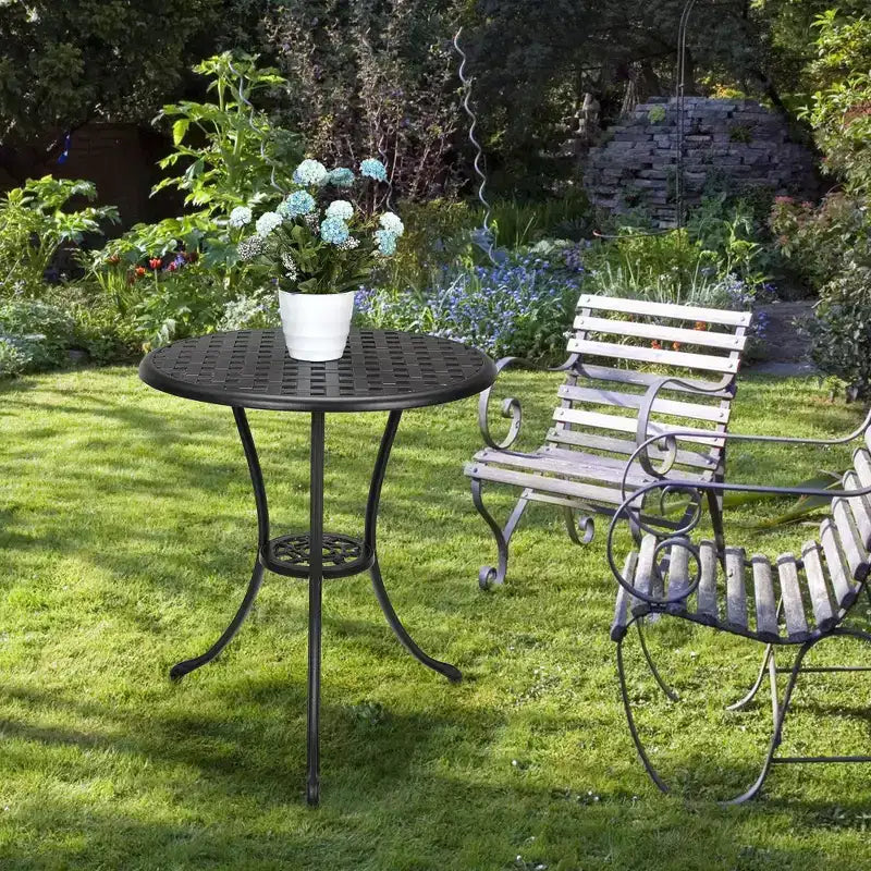 Table de bistrot de patio Whizmax, table basse d'extérieur ronde de 23,6 po avec trou pour parasol, table d'appoint de bistrot d'extérieur en fonte d'aluminium pour balcon et jardin