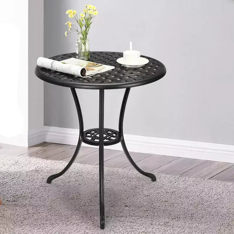 Table de bistrot de patio Whizmax, table basse d'extérieur ronde de 23,6 po avec trou pour parasol, table d'appoint de bistrot d'extérieur en fonte d'aluminium pour balcon et jardin
