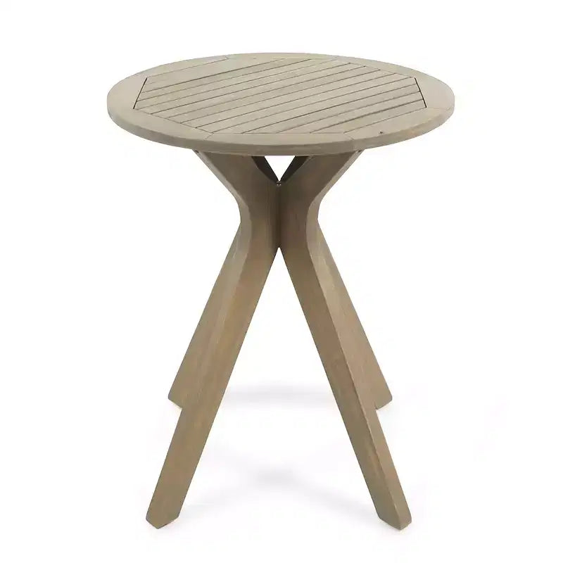 Table de bistrot ronde d'extérieur Brigitte en bois d'acacia avec base croisée GDFStudio