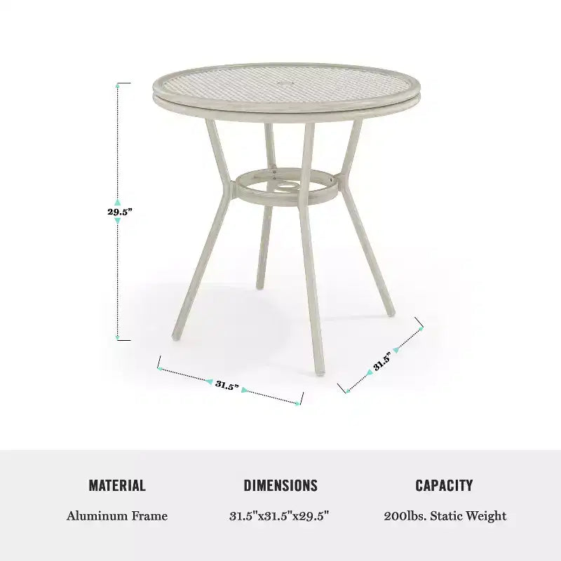 Table de bistrot ronde d'intérieur/extérieur Martha Stewart Lily Pond 31 avec cadre en aluminium effet bois et plateau en rotin tressé