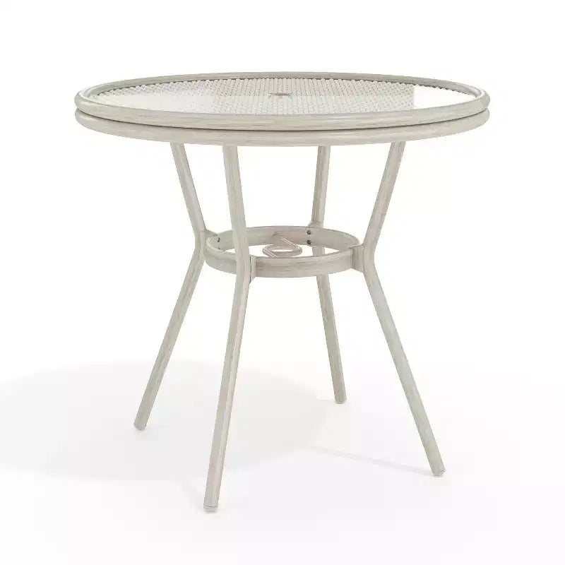 Table de bistrot ronde d'intérieur/extérieur Martha Stewart Lily Pond 31 avec cadre en aluminium effet bois et plateau en rotin tressé
