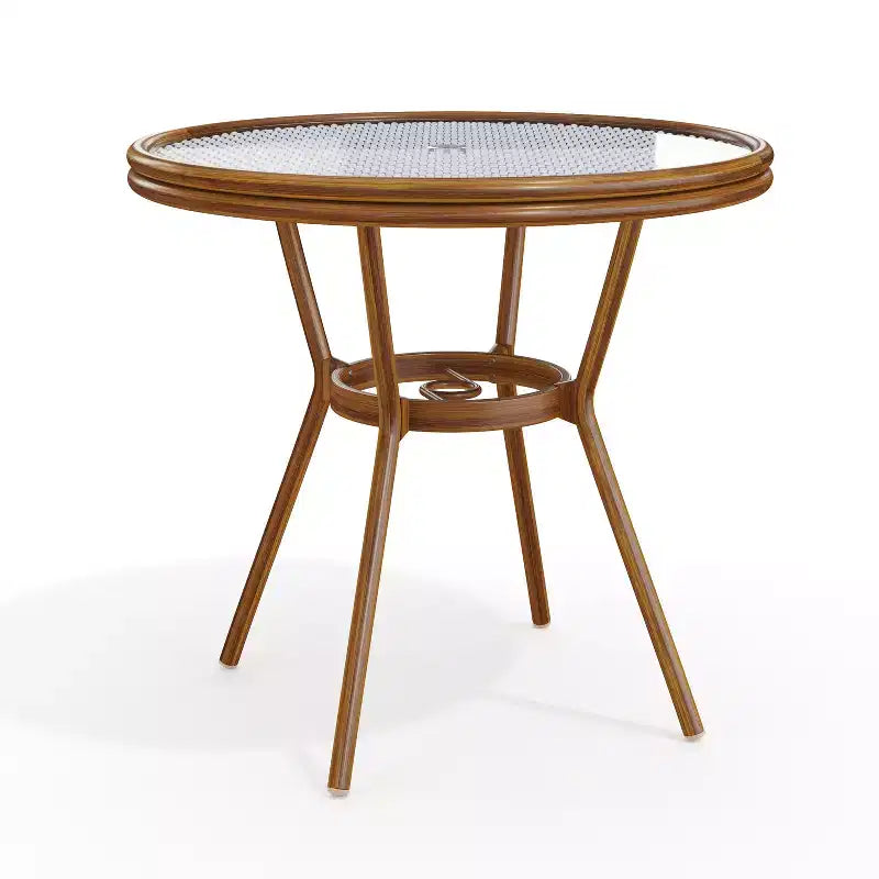 Table de bistrot ronde d'intérieur/extérieur Martha Stewart Lily Pond 31 avec cadre en aluminium effet bois et plateau en rotin tressé