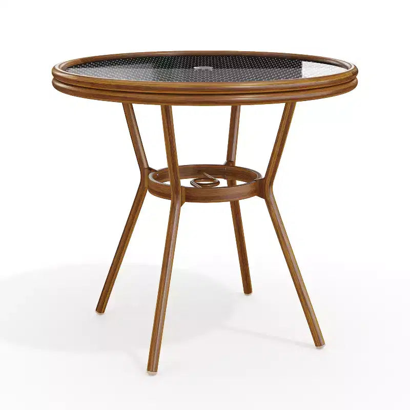 Table de bistrot ronde d'intérieur/extérieur Martha Stewart Lily Pond 31 avec cadre en aluminium effet bois et plateau en rotin tressé