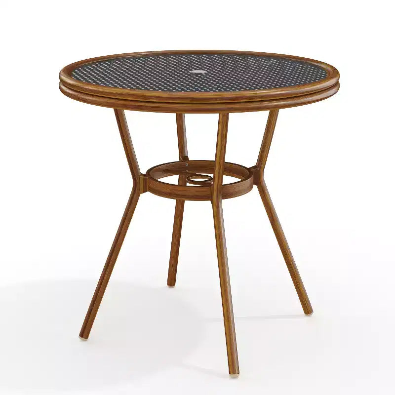 Table de bistrot ronde d'intérieur/extérieur Martha Stewart Lily Pond 31 avec cadre en aluminium effet bois et plateau en rotin tressé