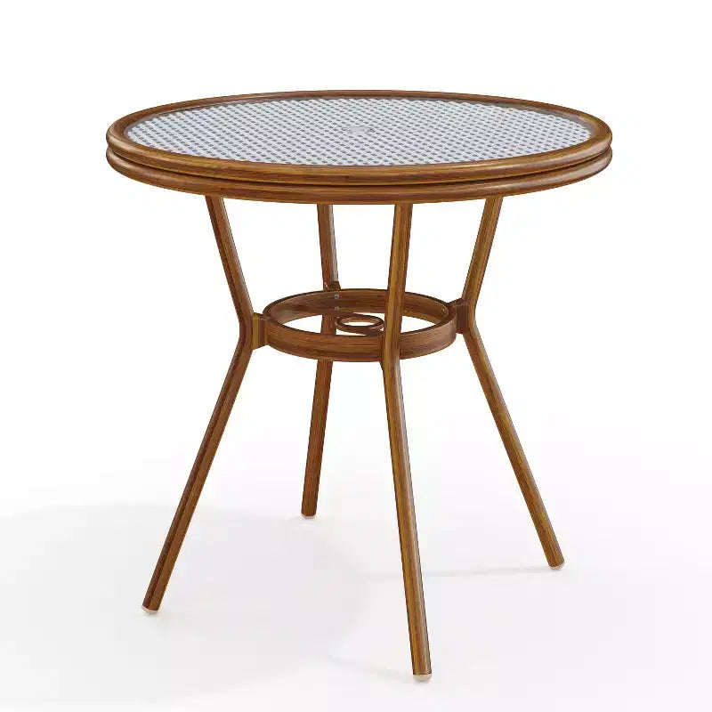Table de bistrot ronde d'intérieur/extérieur Martha Stewart Lily Pond 31 avec cadre en aluminium effet bois et plateau en rotin tressé
