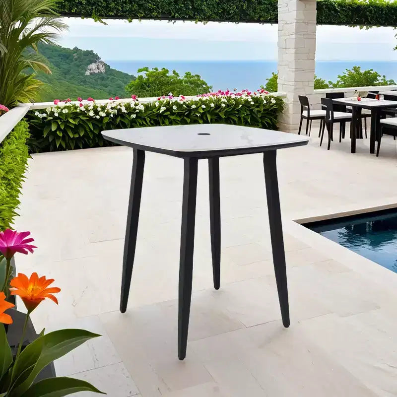 Christopher Knight Home Esther 35.4'' Square Aluminum Bar Table with Marble-Inspired Sintered Stone Top