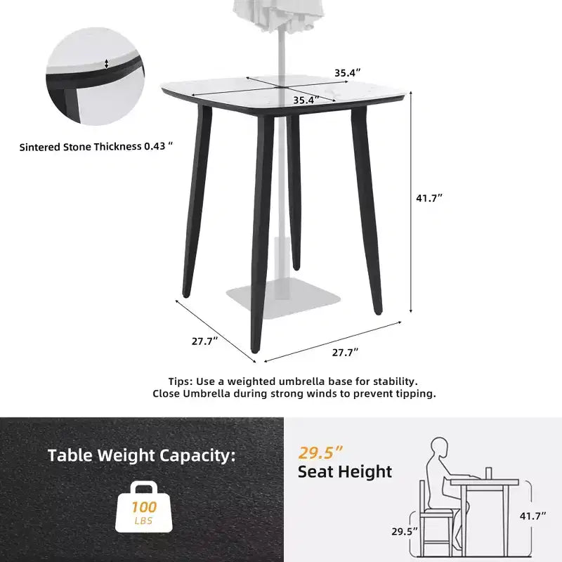 Christopher Knight Home Esther Table de bar carrée en aluminium de 35,4'' avec plateau en pierre frittée imitation marbre