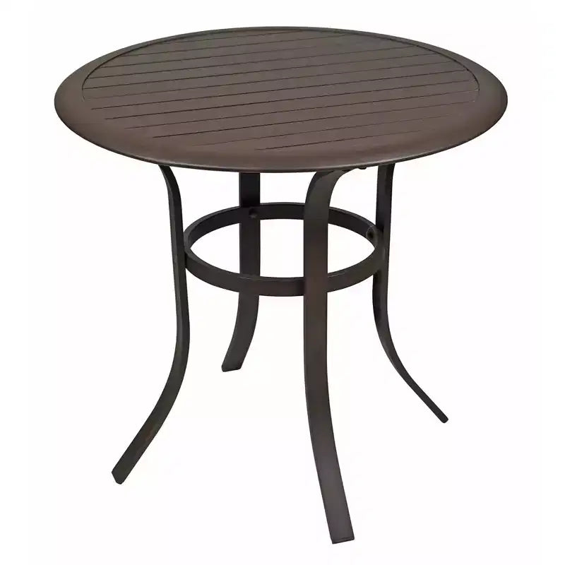 Garden Elements Round Outdoor Patio Bistro Table, Aluminum Frame with Slat-Top Tabletop, 30