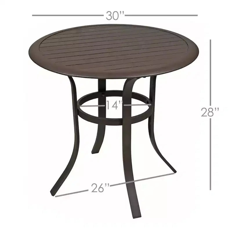Table de bistro d'extérieur ronde Garden Elements, cadre en aluminium avec plateau à lattes, 30
