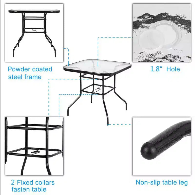 Table à manger d'extérieur carrée en verre Karl Home