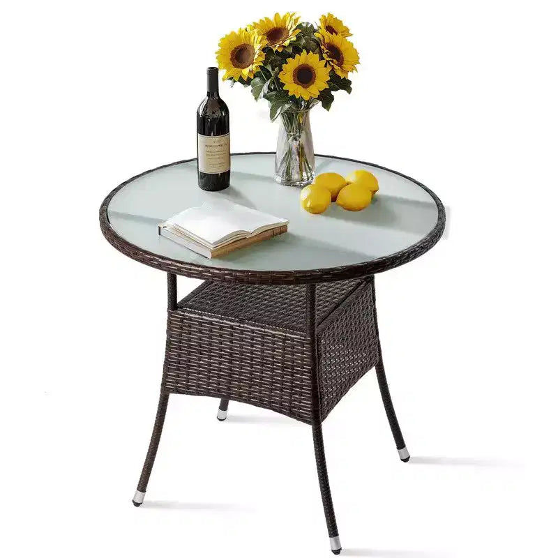 Table de bar ronde en osier marron Karl Home Patio