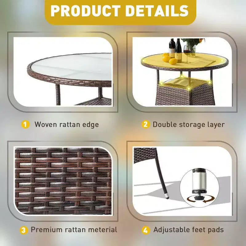Table de bar ronde en osier marron Karl Home Patio