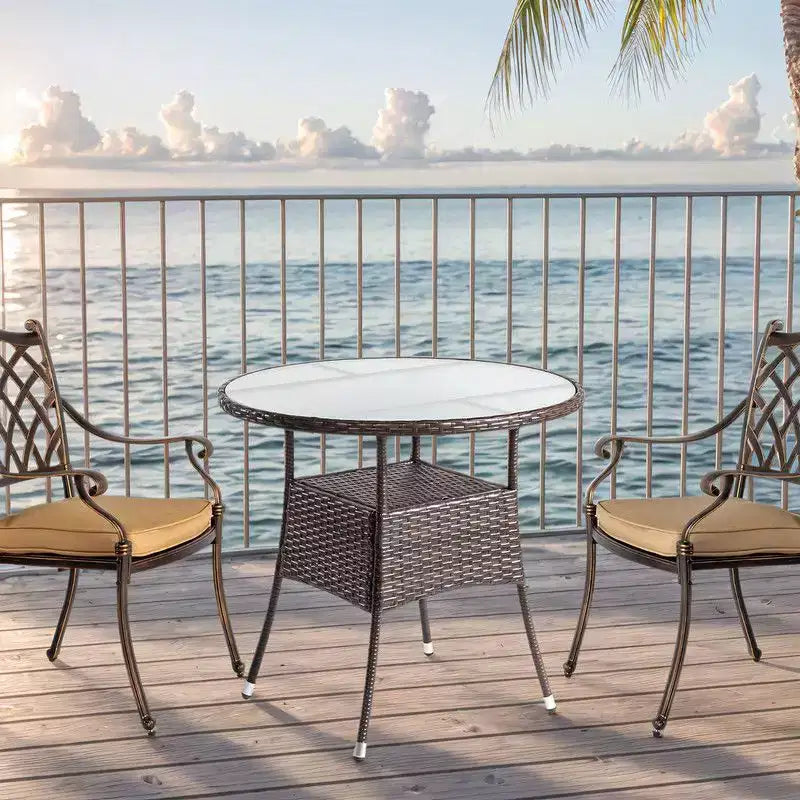 Table de bar ronde en osier marron Karl Home Patio