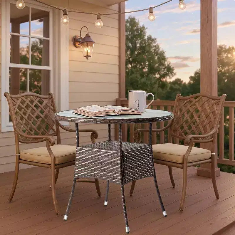 Table de bar ronde en osier marron Karl Home Patio