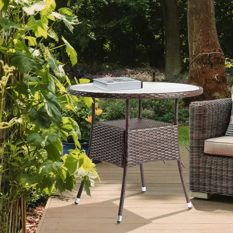 Table de bar ronde en osier marron Karl Home Patio